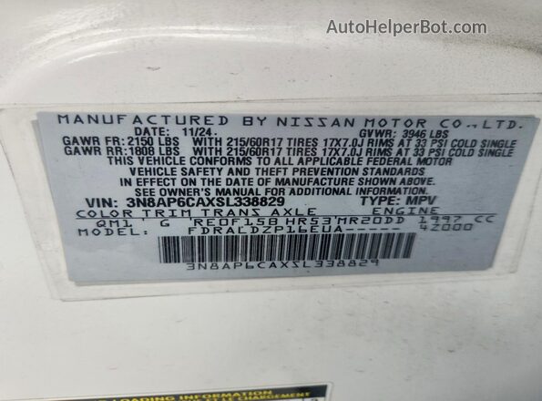3N8AP6CAXSL338829 2025 NISSAN KICKS White 
