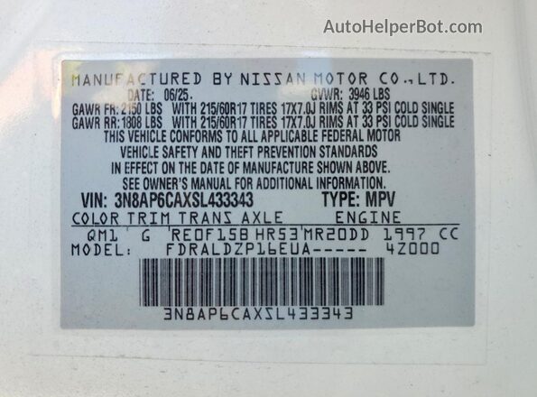 3N8AP6CAXSL433343 2025 NISSAN KICKS White 