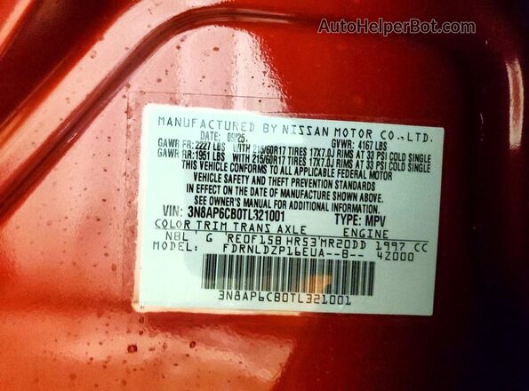 3N8AP6CB0TL321001 2026 NISSAN KICKS Red Widok naklejki z numerem VIN