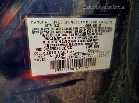 3N8AP6CB0TL337747 2026 NISSAN KICKS Blue Widok naklejki z numerem VIN