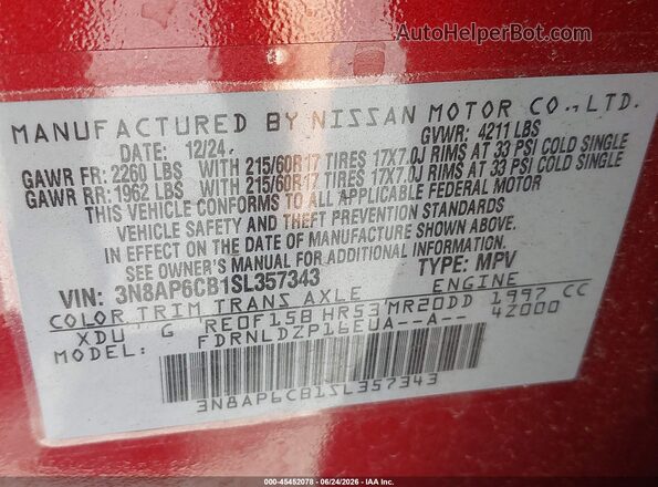 3N8AP6CB1SL357343 2025 NISSAN KICKS Red Вид підкапотного простору