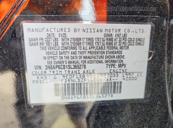 3N8AP6CB1SL365278 2025 NISSAN KICKS Black VIN კოდის სტიკერის ხედი