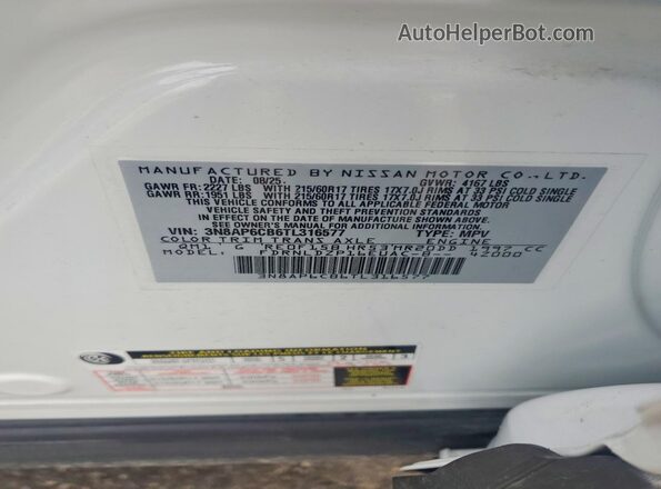 3N8AP6CB6TL316577 2026 NISSAN KICKS White VIN կոդի պիտակի տեսք