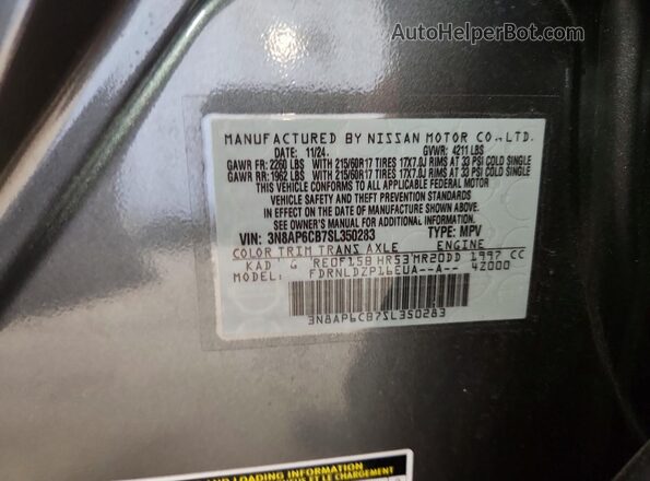3N8AP6CB7SL350283 2025 NISSAN KICKS Gray Вид наклейки з VIN-кодом