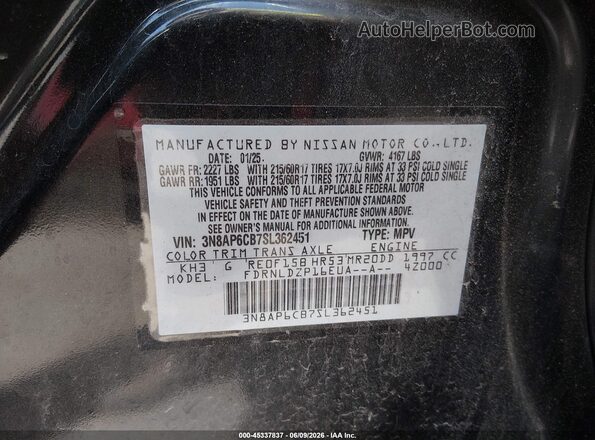 3N8AP6CB7SL362451 2025 NISSAN KICKS Black Vista del compartimento del motor