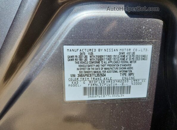 3N8AP6CB7TL352634 2026 NISSAN KICKS Gray VIN sticker view