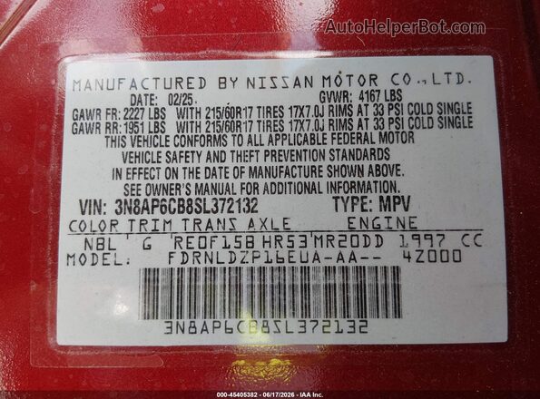 3N8AP6CB8SL372132 2025 NISSAN KICKS Red Engine compartment view