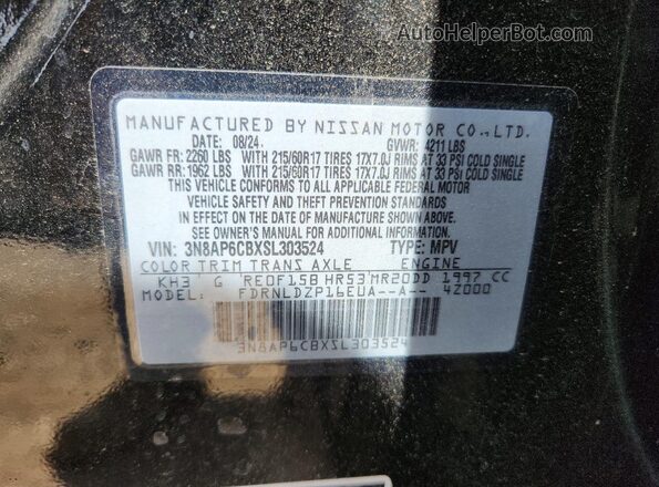 3N8AP6CBXSL303524 2025 NISSAN KICKS Black VIN sticker view