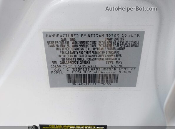 3N8AP6CE2TL329885 2026 NISSAN KICKS White Widok komory silnika