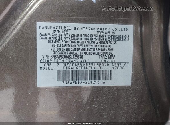 3N8AP6DA4SL429576 2025 NISSAN KICKS Brown Շարժիչի բաժամունքի տեսք