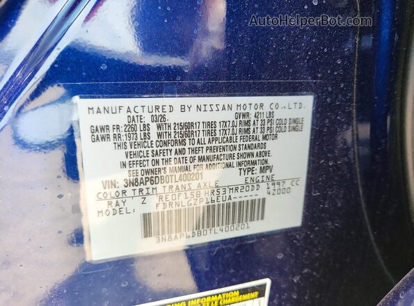3N8AP6DB0TL400201 2026 NISSAN KICKS Синий 