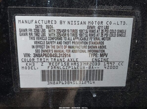 3N8AP6DB4SL312914 2025 NISSAN KICKS Black Widok komory silnika