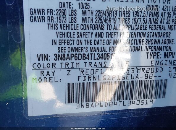 3N8AP6DB4TL340519 2026 NISSAN KICKS Dark Blue Engine compartment view