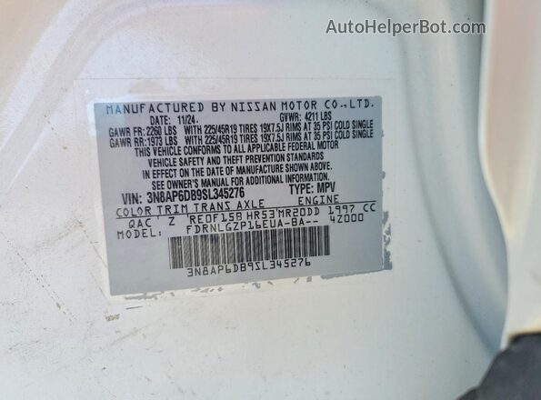 3N8AP6DB9SL345276 2025 NISSAN KICKS White Widok wnętrza 360 stopni