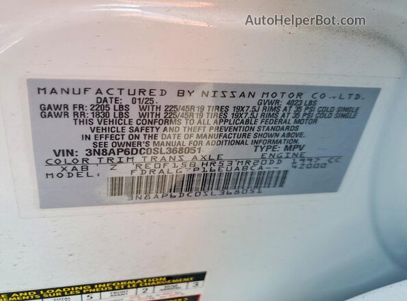 3N8AP6DC0SL368051 2025 NISSAN KICKS White 