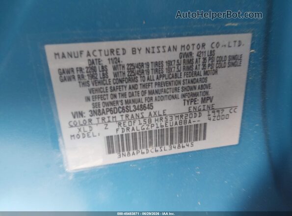 3N8AP6DC6SL348645 2025 NISSAN KICKS Blue Vista del compartimento del motor