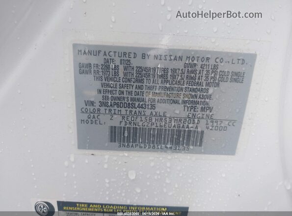 3N8AP6DD8SL443135 2025 NISSAN KICKS White Widok komory silnika