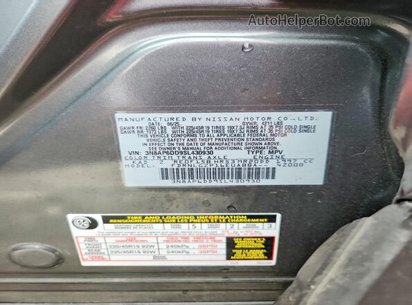 3N8AP6DD9SL430930 2025 NISSAN KICKS Gray VIN կոդի պիտակի տեսք