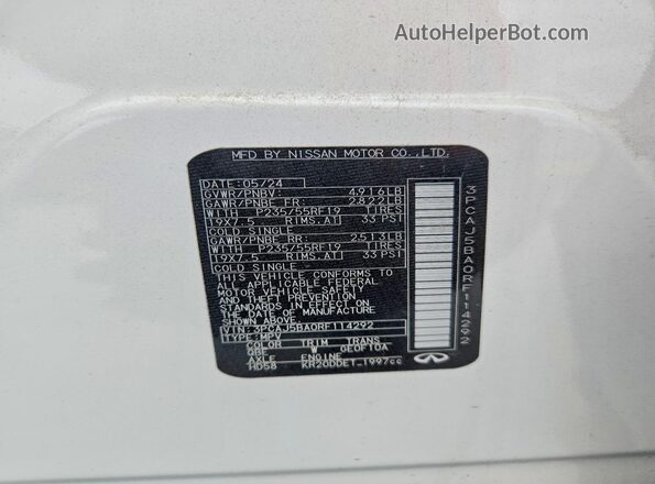 3PCAJ5BA0RF114292 2024 INFINITI QX50 White Вид наклейки з VIN-кодом
