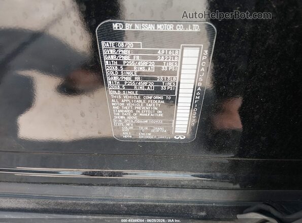 3PCAJ5BA6MF102933 2021 INFINITI QX50 Black Вид підкапотного простору