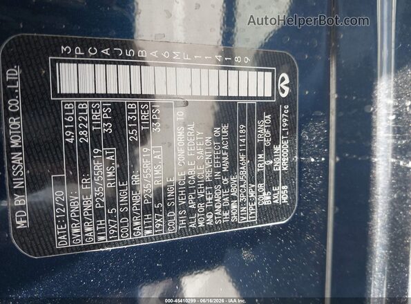 3PCAJ5BA6MF114189 2021 INFINITI QX50 Dark Blue 