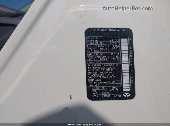3PCAJ5BAXMF121923 2021 INFINITI QX50 Белый Вид подкапотного пространства