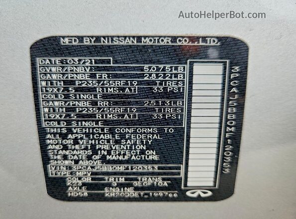 3PCAJ5BB0MF120353 2021 INFINITI QX50 Серебряный 