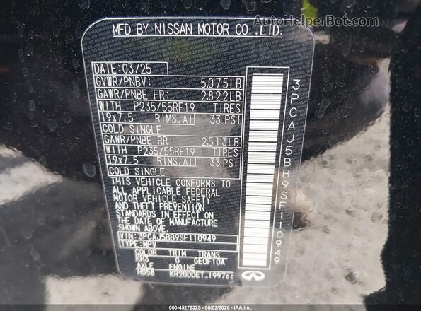 3PCAJ5BB9SF110949 2025 INFINITI QX50 Black Вид підкапотного простору