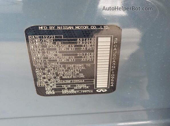 3PCAJ5CA3NF109564 2022 INFINITI QX50 Gray 
