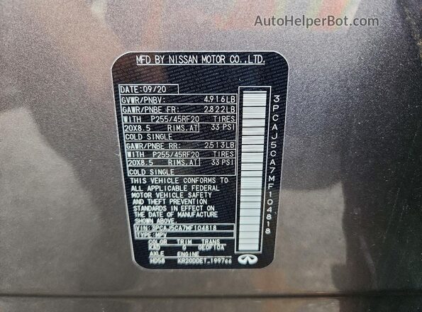 3PCAJ5CA7MF104818 2021 INFINITI QX50 Серый Вид наклейки с VIN-кодом