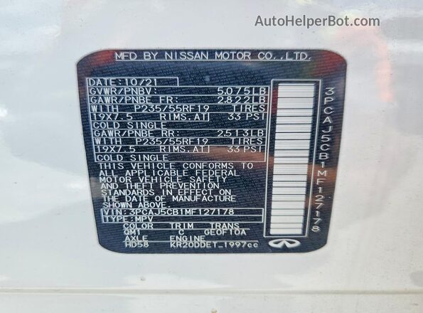 3PCAJ5CB1MF127178 2021 INFINITI QX50 Белый Панорамный вид салона 360°