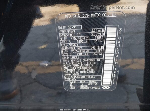 3PCAJ5DA1MF126313 2021 INFINITI QX50 Black Engine compartment view