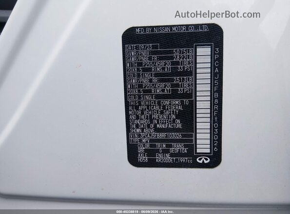 3PCAJ5FB8RF103026 2024 INFINITI QX50 White Vista del compartimento del motor