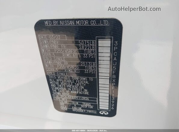 3PCAJ5FBXPF113926 2023 INFINITI QX50 CV1 White Engine compartment view
