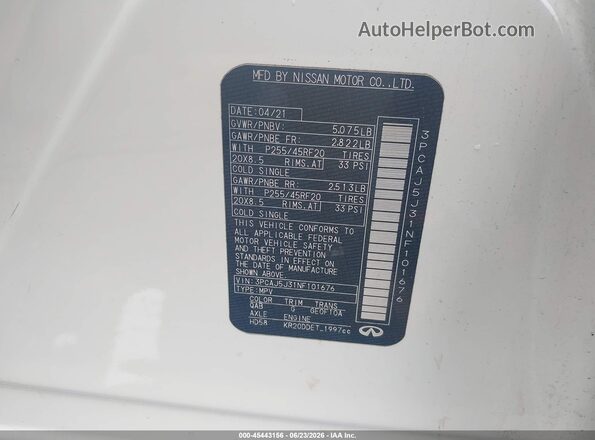 3PCAJ5J31NF101676 2022 INFINITI QX55 Белый Вид подкапотного пространства