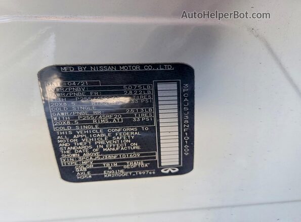 3PCAJ5J38NF101609 2022 INFINITI QX55 White Widok komory silnika