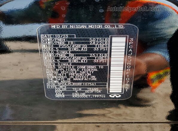 3PCAJ5JR0RF107561 2024 INFINITI QX55 Black Vista de la etiqueta del VIN