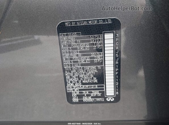 3PCAJ5JR1PF112118 2023 INFINITI QX55 Gray Engine compartment view
