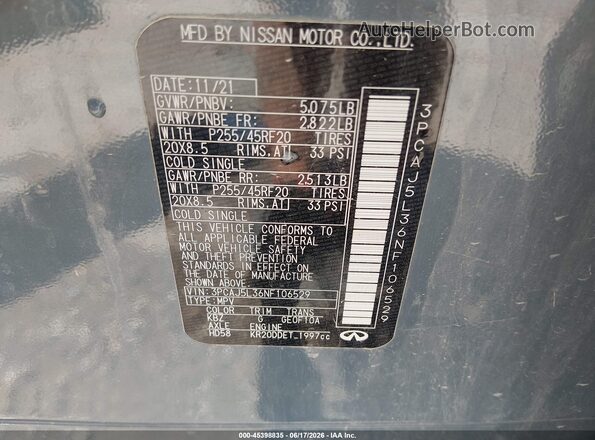 3PCAJ5L36NF106529 2022 INFINITI QX55 Light Blue Widok komory silnika