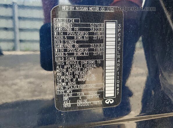 3PCAJ5LR4RF110847 2024 INFINITI QX55 Blue VIN կոդի պիտակի տեսք