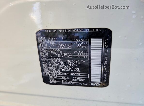3PCAJ5LR8PF100335 2023 INFINITI QX55 White 