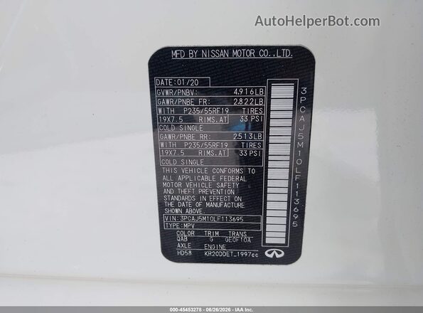 3PCAJ5M10LF113695 2020 INFINITI QX50 White ძრავის განყოფილების ხედი