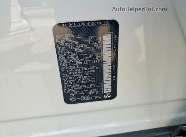 3PCAJ5M17KF118911 2019 INFINITI QX50 White Widok naklejki z numerem VIN