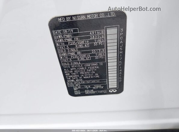 3PCAJ5M17KF148152 2019 INFINITI QX50 White Շարժիչի բաժամունքի տեսք