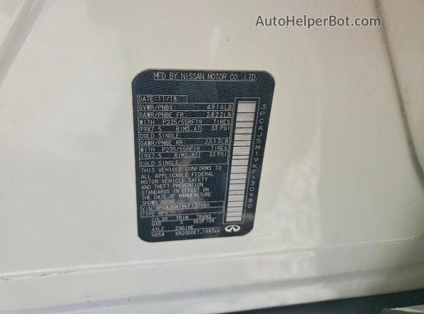 3PCAJ5M19KF130980 2019 INFINITI QX50 Белый Вид наклейки с VIN-кодом
