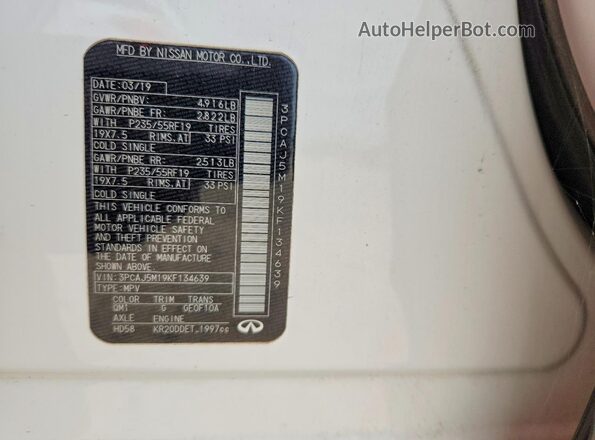 3PCAJ5M19KF134639 2019 INFINITI QX50 White Widok komory silnika
