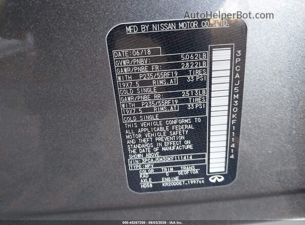 3PCAJ5M30KF111414 2019 INFINITI QX50 Gray 