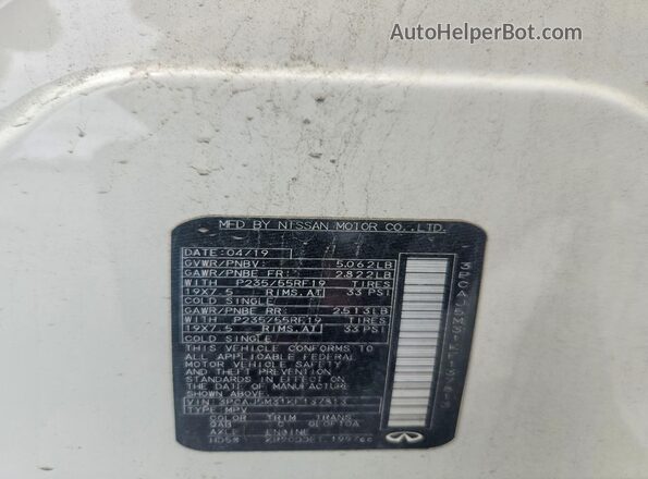 3PCAJ5M31KF137813 2019 INFINITI QX50 White Widok naklejki z numerem VIN