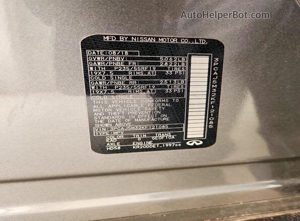 3PCAJ5M32KF121085 2019 INFINITI QX50 Gray 
