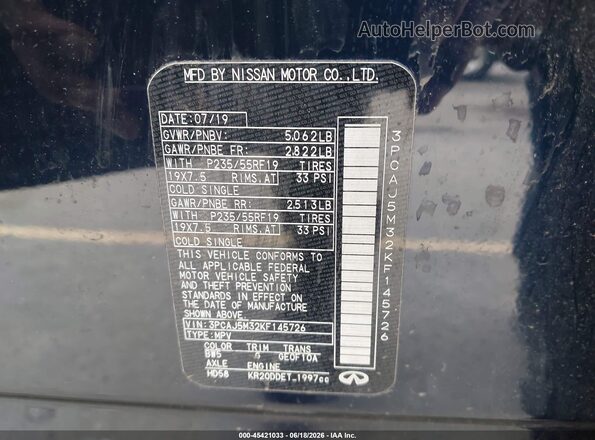 3PCAJ5M32KF145726 2019 INFINITI QX50 Синий Вид подкапотного пространства